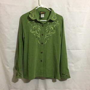 Bob Mackie Wearable Art Green Button Front Shirt M